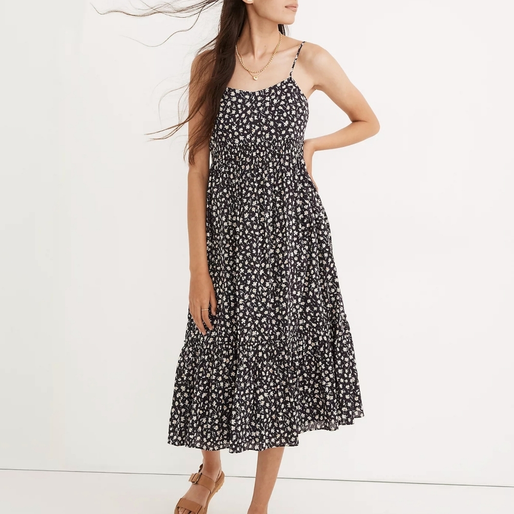 NEW Madewell Navy Dress Floral Sleeveless Tiered Midi Size 2